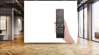 Woman hand holding TV remote control isolated Wall mural