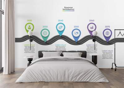 Business road map timeline infographic icons designed for abstract background template milestone element modern diagram process technology digital marketing data presentation chart Vector illustration Wall mural