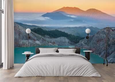 The famous landmark panoramic view in the morning at scenic of Kawah ijen, East Java, Indonesia. Wall mural