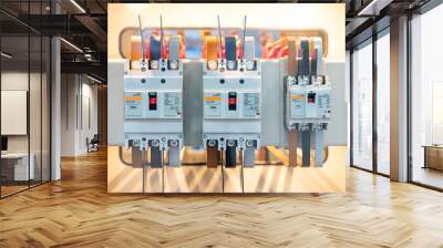 Automatic high voltage electric circuit breaker switch install at electrical power control cabinet for supply to machine or factory in industrial Wall mural