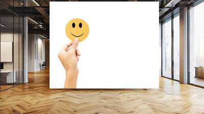 Customer showing rating feedback review with happy smile paper cut, customer satisfaction survey isolated on white background and copy space Wall mural