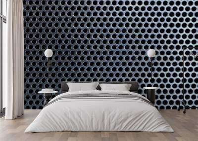 Metal background, black steel plate with holes,Black metal texture steel background. Perforated sheet metal. Wall mural