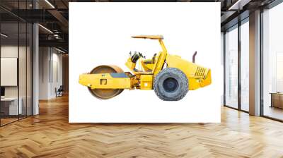 motor vehicle or heavy roller or steamroller for road making or street - highway construction isolated on white background with clipping path Wall mural