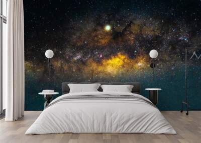 Night scenery with colorful and light yellow Milky Way Full of stars in the sky in summer Beautiful universe Background of space Wall mural