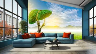 Realistic liver images are human green tree shapes about diseases and cirrhosis (environment). Wall mural