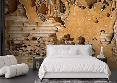 Termite nests in corrugated boxes that are eaten by termites. Wall mural