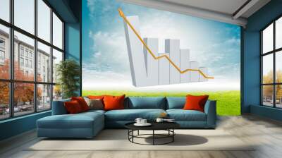 The growth of the financial business graph in the green pastures and blue skies Business statistics and successful investment analysis Mixed media with 3D rendering objects Wall mural