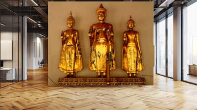 Three Standing Buddha Images on brown background Wall mural