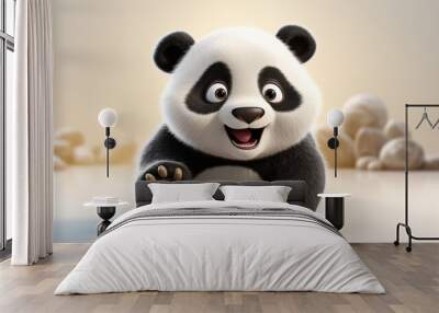 3d cartoon panda on white background Wall mural