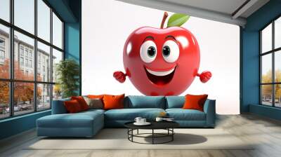 Animation 3D cartoon of red apple in white background Wall mural