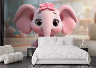 cartoon 3D little female elephant in baby room Wall mural