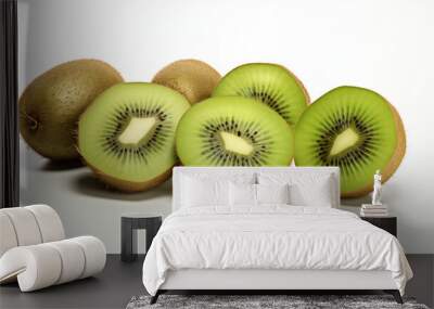 fresh kiwis fruit on white background Wall mural