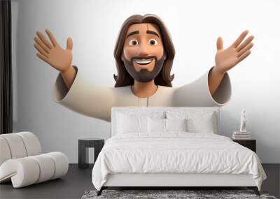 Jesus christ open his arm isolated in white background 3D cartoon Wall mural