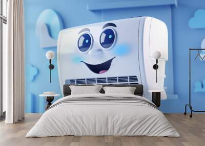 Vector cute air conditioner on white background Wall mural