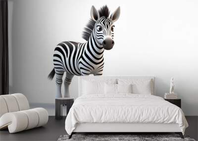 zebra isolated in white background 3d cartoon Wall mural