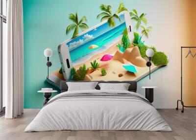 3d Smartphone. Summer and vacation concept Wall mural