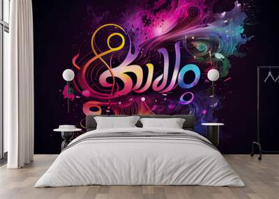 abstract colorful music background with, a colorful design in space, illustration with font art Wall mural