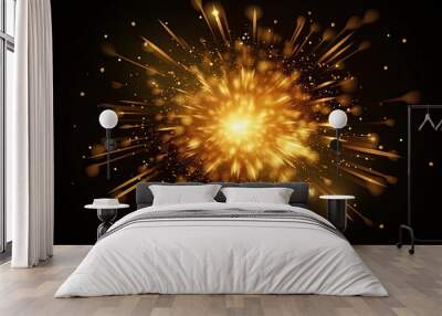 Abstract golden stars explosion with light effect Wall mural