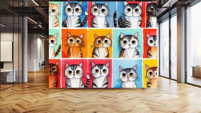 Draw  seamless pattern background cute cat Watercolor style Wall mural