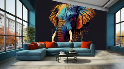 elephant head Fokus in camera ethnic painting with feathers Wall mural