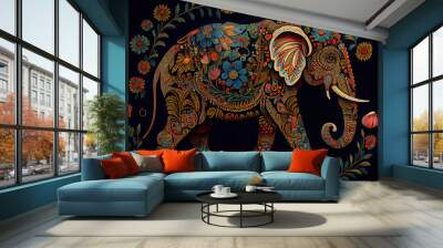 Folk art indian elephant, vector dot painting illustration Wall mural