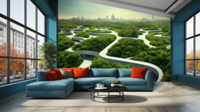 future smart cities, sustainable citys, sustainble highrises with lush planting Wall mural