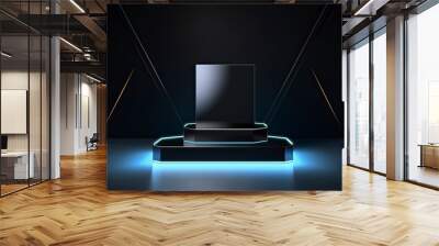 Futuristic dark podium with light and reflection background Wall mural