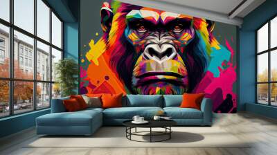 gorilla monkey head with creative colorful abstract elements Wall mural