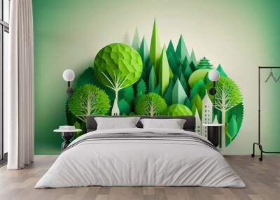 Green eco friendly city and urban forest landscape abstract Wall mural