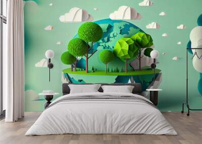 innovative Poster Or Banner Of World Environment Day with low poly tree Wall mural