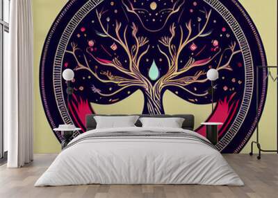 mandala tree logo design, bold lines, sticker design Wall mural