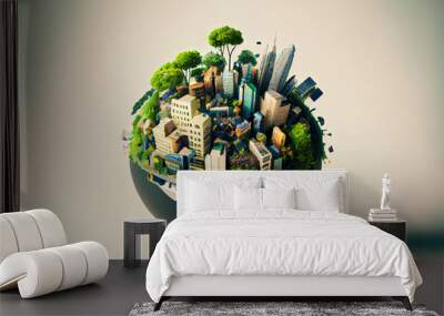 Miniature planet as concept for chaotic urban life isolated with clipping path Wall mural