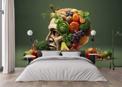 Vegan diet and mental function concept as a psychiatric or psychiatry symbol of the effects on the brain.AI generated Wall mural