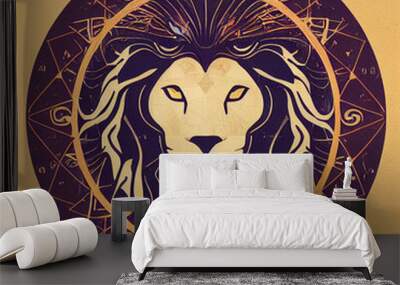 Witchcraft card with astrology Leo zodiac sign. Lion logo design Wall mural