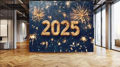 2025 New Year Celebration with Sparkling Fireworks. Wall mural