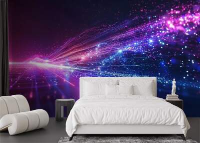 A dynamic website banner design with a modern tech theme, featuring a gradient of purple and blue, a burst of bright sparks, and a sleek line vector overlay for a futuristic touch. Wall mural