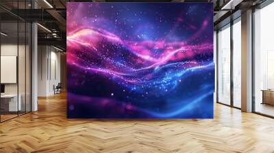 A dynamic website banner design with a modern tech theme, featuring a gradient of purple and blue, a burst of bright sparks, and a sleek line vector overlay for a futuristic touch. Wall mural