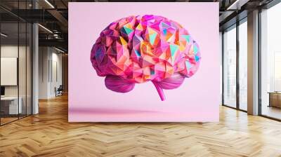 Abstract Geometric Brain on Pink Background. Wall mural