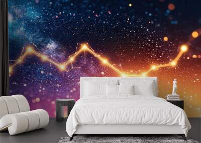 Abstract Gold Line Graph with Glitter Background. Wall mural