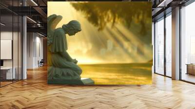 Angel Statue in Golden Light. Wall mural