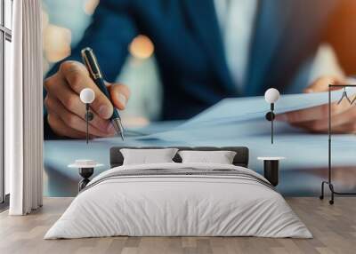 Businessman Signing a Document. Wall mural