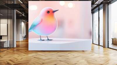 Colorful 3D Bird on White Platform. Wall mural