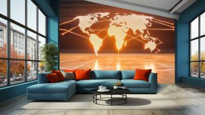 Global Network On Basketball Court. Wall mural