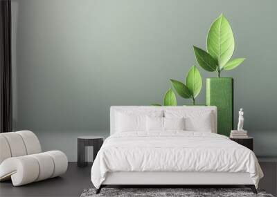 Green Growth Chart with Leaves. Wall mural