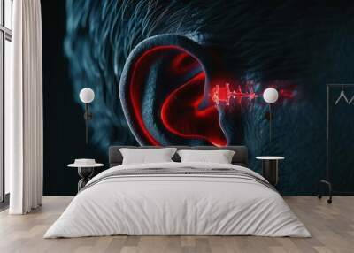 Human Ear Anatomy with Red Glowing Light. Wall mural