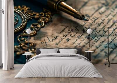 Old Letter with Pen and Ornate Details. Wall mural