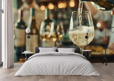 Pouring White Wine into Glass. Wall mural