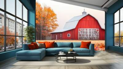 Red Barn in Autumn. Wall mural