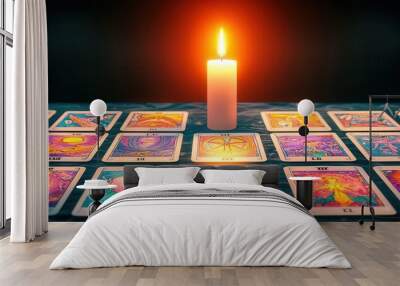 Tarot Cards and Burning Candle. Wall mural