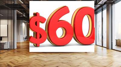 3d golden $60 isolated on background. 3d illustration. Wall mural